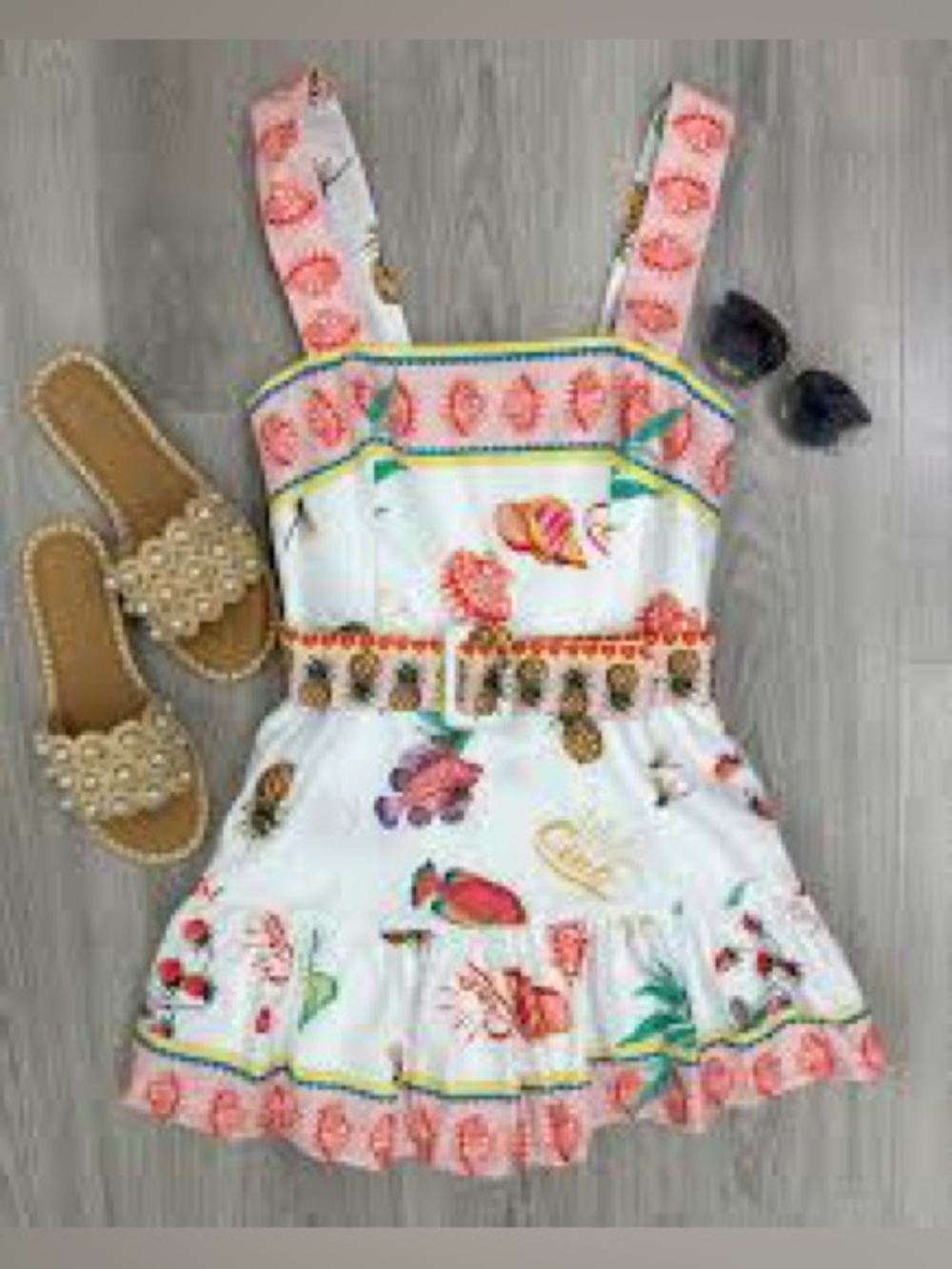 Amanda Uprichard White Floral & Coral Trim Romper